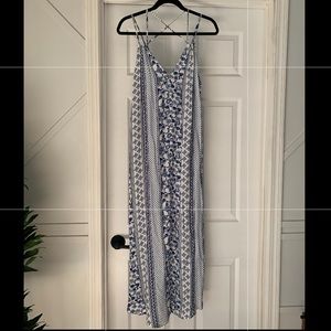 Lush blue and white printed maxi dress